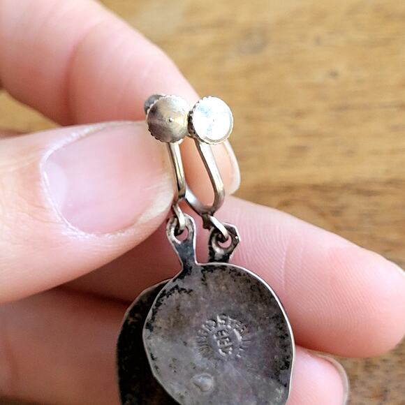 Vintage Abalone Silver 925 Leaf Earrings Screw Back - Picture 7 of 7